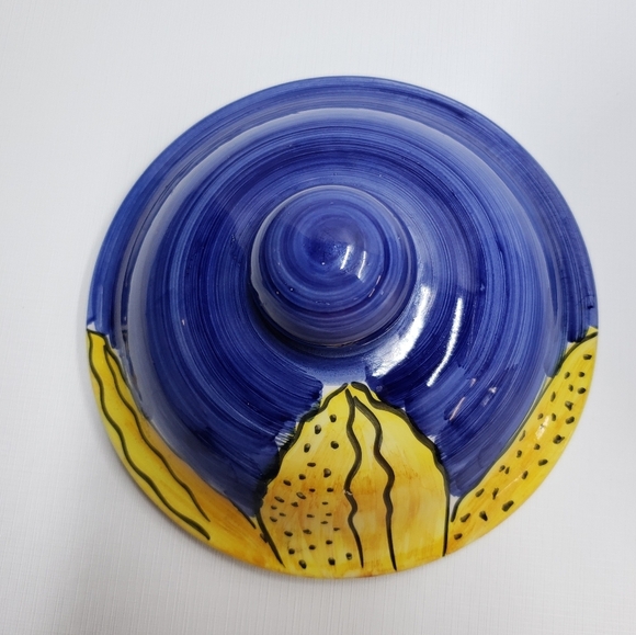 Pier 1 Imports Sun Face Cookie Jar Lid Yellow Blue Hand Painted  Made in Italy - Picture 8 of 16